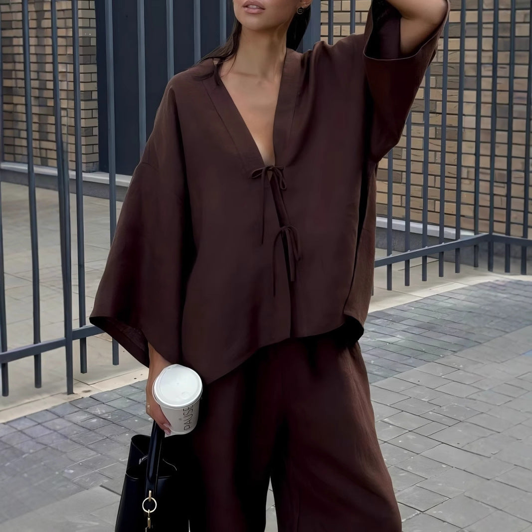 Ensemble Coton Veste Lacée & Pantalon Large | PRIVERA