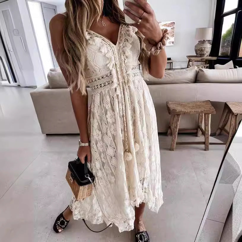 Robe Maxi en Dentelle Bretelles Ajustables | PRIVERA