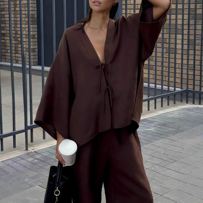 Ensemble Coton Veste Lacée & Pantalon Large | PRIVERA