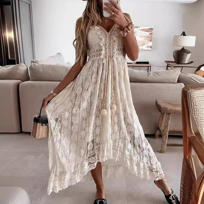 Robe Maxi en Dentelle Bretelles Ajustables | PRIVERA