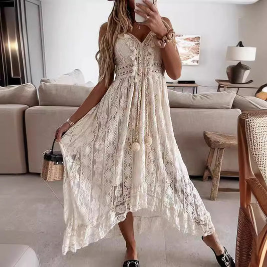 Robe Maxi en Dentelle Bretelles Ajustables | PRIVERA
