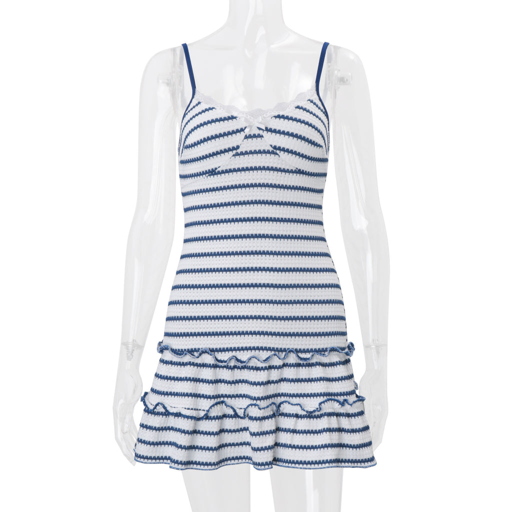 Robe Rayée Dos Nu Col V Coupe Slim | PRIVERA
