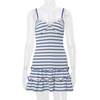 Robe Rayée Dos Nu Col V Coupe Slim | PRIVERA