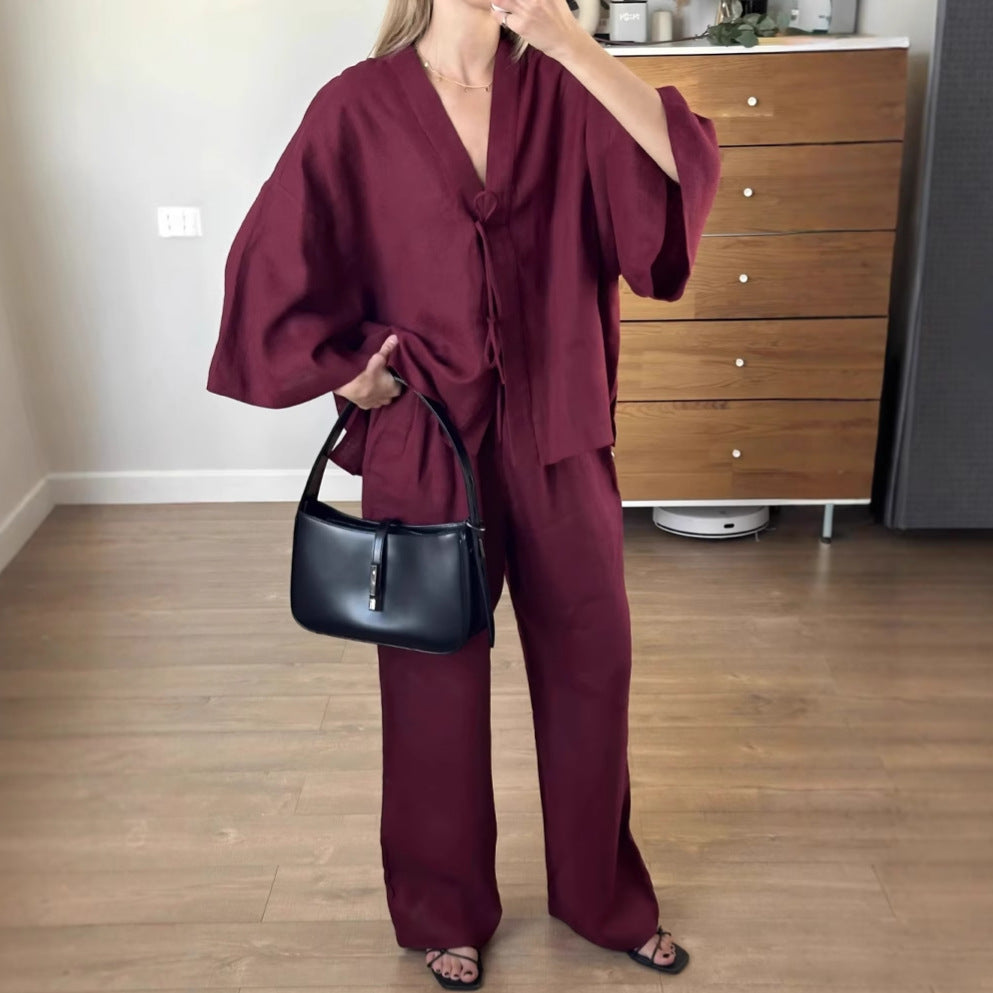 Ensemble Coton Veste Lacée & Pantalon Large | PRIVERA
