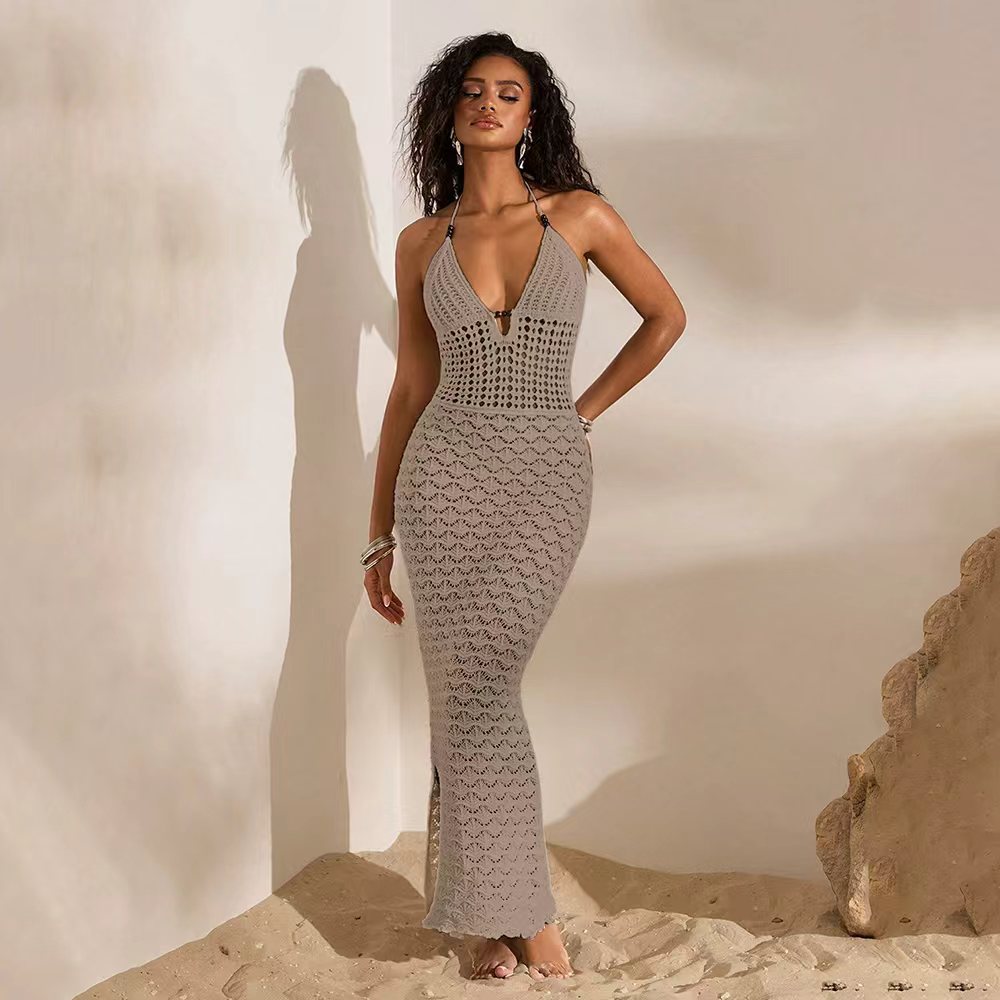 Knitted Beach Skirt — Openwork V-Neck