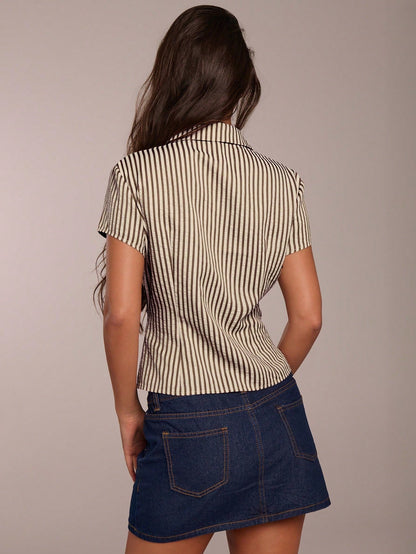 Chemise Rayée Boutonnée Y2K Manches Courtes | PRIVERA