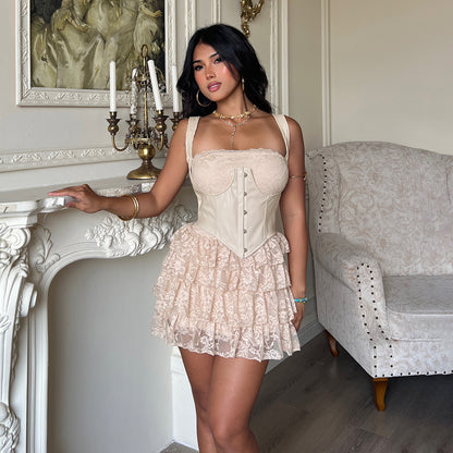 Corset en Dentelle & Jupe Volantée Ensemble | PRIVERA