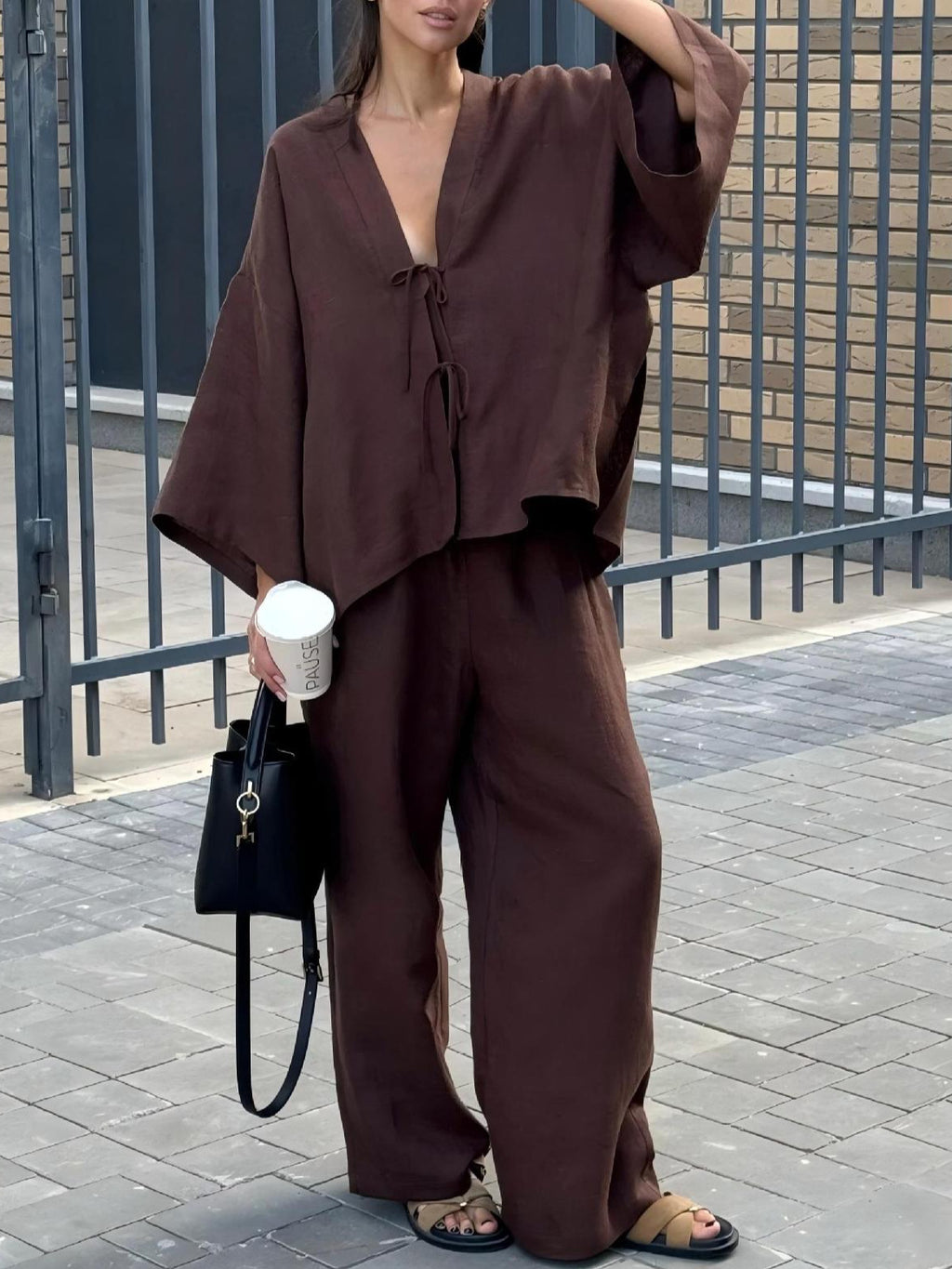 Ensemble Coton Veste Lacée & Pantalon Large | PRIVERA